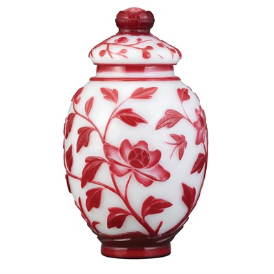 Lot 417 - Chinese Red Overlay White Glass Covered Jar...