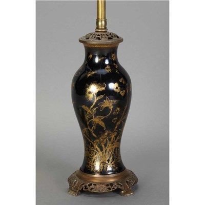 Lot 208 - Pair of Chinese Gilt Decorated Black Mirror...