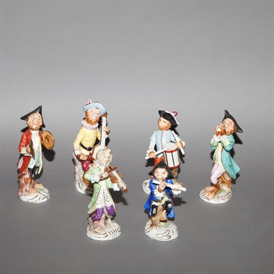 Lot 522 - Six-Piece Porcelain Monkey Band In the Meissen...