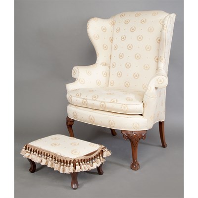 Lot 163 - George III Style Upholstered Mahogany Wing...