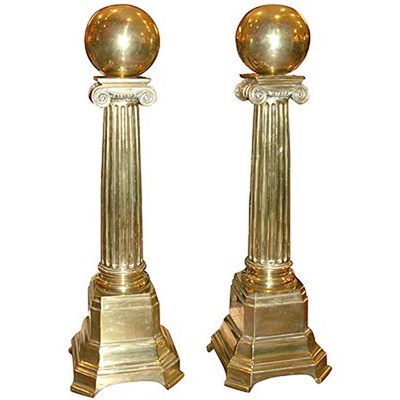 Lot 489 - Pair of English Neoclassical Brass Andirons...