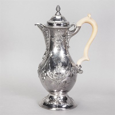 Lot 348 - George II Silver Coffee Pot Maker's mark BS,...