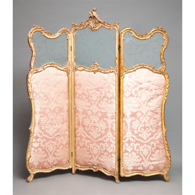 Lot 557 - Louis XV Style Carved and Giltwood Three-Panel...