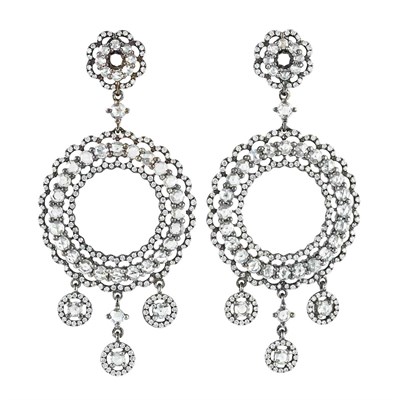 Lot 246 - Pair of Blackened Gold and Diamond Pendant-Earrings