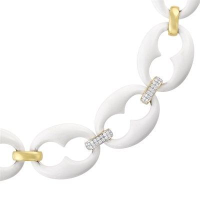 Lot 277 - White Onyx, Gold and Diamond Nautical Link Bracelet
