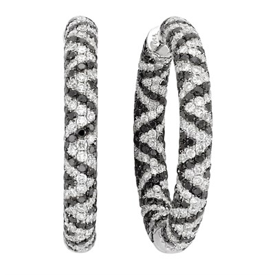 Lot 242 - Pair of White Gold, Diamond and Black Diamond Hoop Earrings