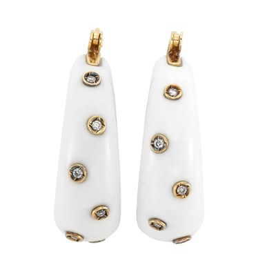 Lot 263 - Pair of White Onyx, Gold and Diamond Hoop Earrings