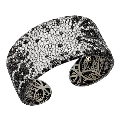 Lot 103 - Blackened Gold, Diamond and Black Diamond Cuff Bangle Bracelet