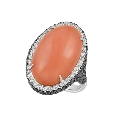 Lot 247 - Coral, Diamond and Black Diamond Ring