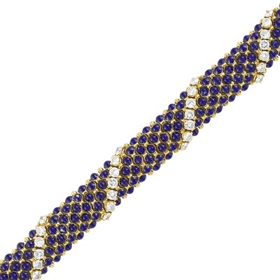 Lot 221 - Gold, Blue Enamel and Diamond Bracelet
