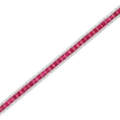 Lot 110 - White Gold, Ruby and Diamond Straightline Bracelet