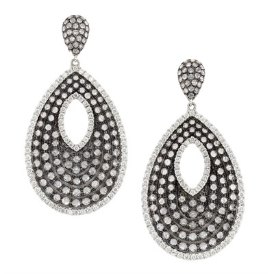 Lot 95 - Pair of White and Blackened Gold and Diamond Pendant-Earrings