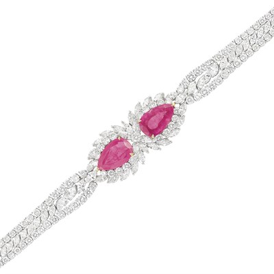 Lot 391 - Platinum, Pink Sapphire and Diamond Bracelet