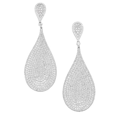 Lot 105 - Pair of White Gold and Diamond Pendant-Earrings