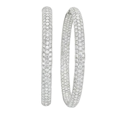 Lot 243 - Pair of White Gold and Diamond Hoop Earrings