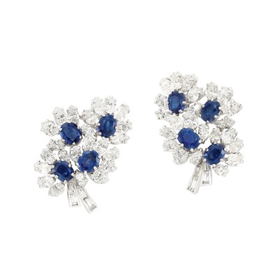 Lot 331 - Pair of Platinum, Sapphire and Diamond Earclips