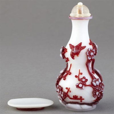 Lot 154 - Chinese Double Overlay Glass Snuff Bottle 20th...