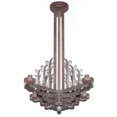 Lot 453 - Art Deco Style Iron Four-Light Chandelier...