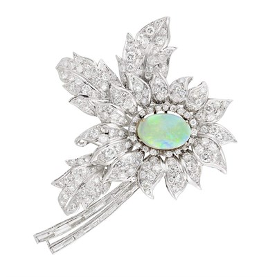 Lot 342 - Platinum, Opal and Diamond Flower Clip