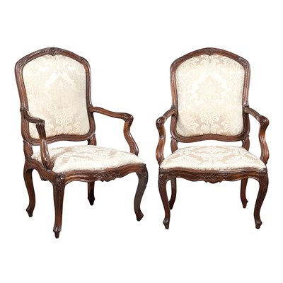 Lot 195 - Pair of Provincial Louis XV Walnut Fauteuils a...