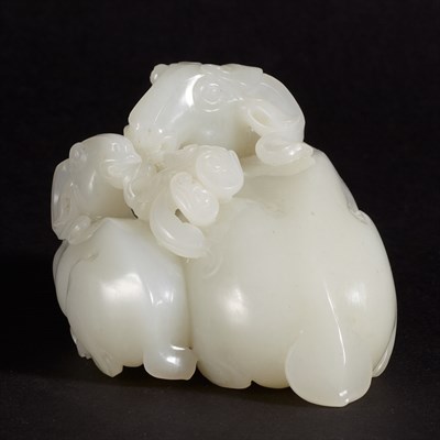 Lot 335 - Chinese White Jade Ram Group Carved in a...