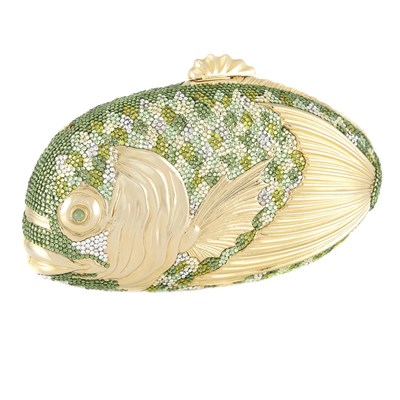 Lot 950 - Gold-Tone Metal and Multicolored Rhinestone Fish Evening Purse, Judith Leiber
