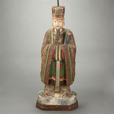Lot 541 - Chinese Polychrome Painted Carved Wood Figure...