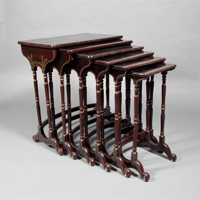 Lot 535 - Nest of Six Chinoiserie Decorated Black and...