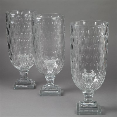 Lot 306 - Set of Six Baccarat Style Glass Hurricane...
