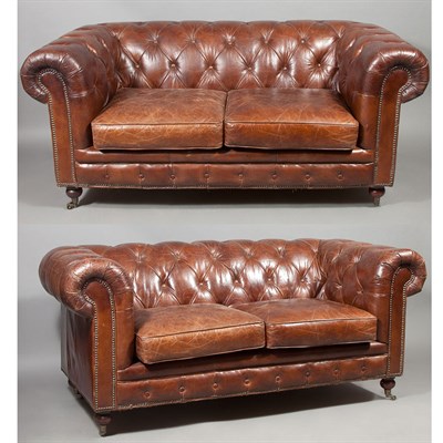 Lot 545 - Pair of Chesterfield Leather Upholstered Sofas...