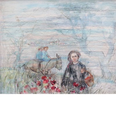 Lot 55 - Edna Hibel American, b. 1917 In a Field Signed...