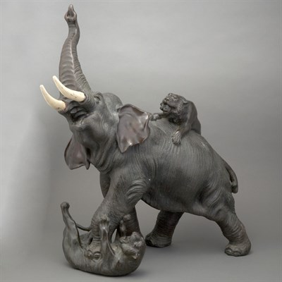 Lot 543 - Japanese Bronze and Painted Wood Group of an...