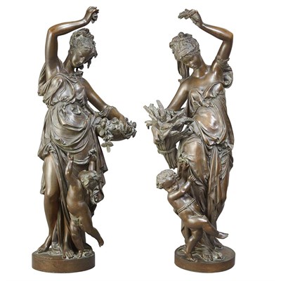 Lot 538 - Pair of French Bronze Allegorical Figures...