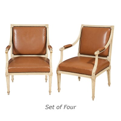 Lot 407 - Set of Four Louis XVI Painted and Leather...