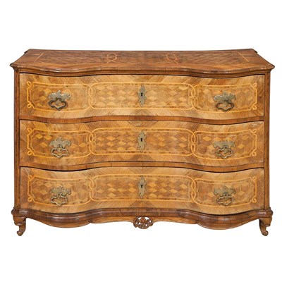 Lot 209 - Continental Rococo Parquetry Inlaid Walnut...