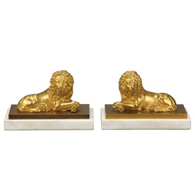 Lot 478 - Pair of Gilt-Bronze Figures of Recumbent Lions...