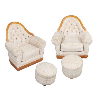 Lot 182 - Pair of Art Deco Club Chairs and Ottomans...
