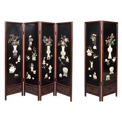 Lot 241 - Chinese Inlaid Lacquer Six-Panel Screen 19th/...