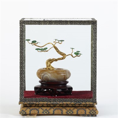 Lot 234 - Chinese Jade, Agate and Gilt-Bronze Bonzai...