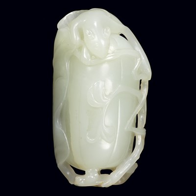 Lot 267 - Chinese White Jade Squirrel and Melon Group...
