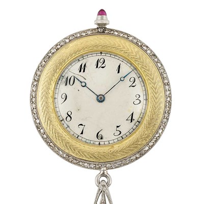 Lot 162 - Belle Epoque Gold, Platinum and Diamond Pendant-Watch with White Gold Chain