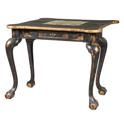 Lot 345 - George II Style Black Japanned Fold Over Card...