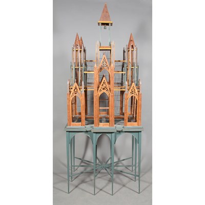 Lot 518 - Gothic Revival Style Painted Wood Birdcage...