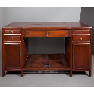 Lot 524 - Chinese Stained Hardwood Double-Pedestal Desk...