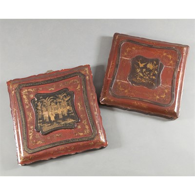 Lot 438 - Pair of Chinese Export Lacquered Hanging Boxes...