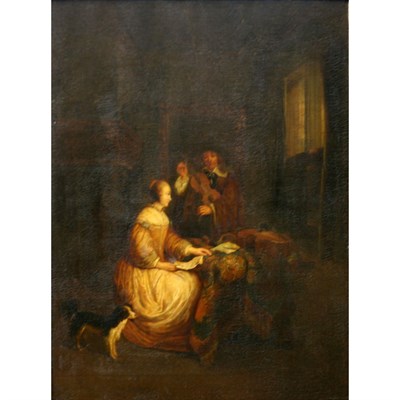 Lot 47 - Manner of Gabriel Metsu A Woman Seated at a...