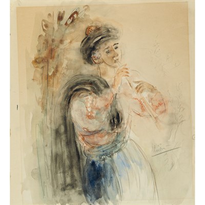Lot 89 - Reuven Rubin Israeli, 1893-1974 Flute Player...