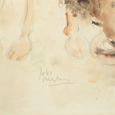 Lot 90 - Reuven Rubin Israeli, 1893-1974 Man Feeding a...