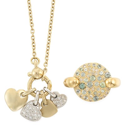 Lot 923 - Gold, Gem-Set and Diamond Ring and Gold and Diamond Heart Pendant-Necklace, Pomellato
