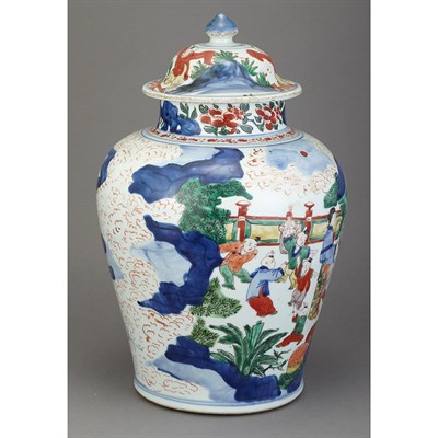 Lot 87 - Chinese Wucai Enameled Porcelain Covered Jar...